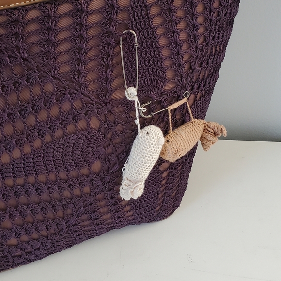 Kate Landry Fish Net and Leather Purple/Eggplant Large Tote - Picture 2 of 6